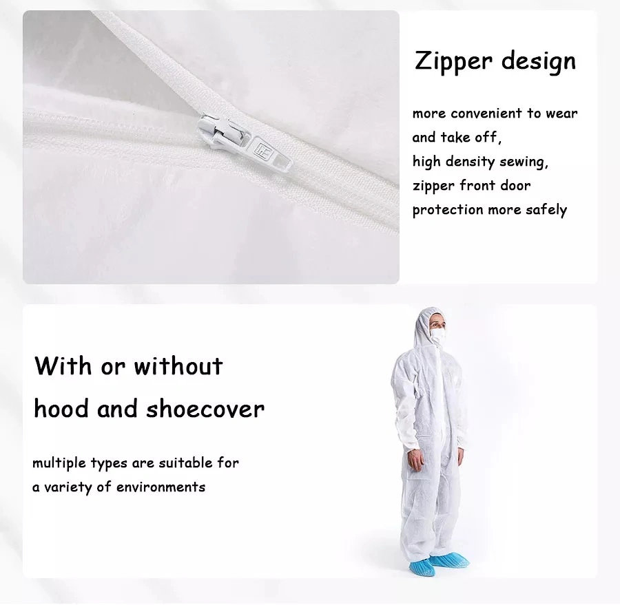 Type 5, 6 White Protective Sf 55GSM Protection Paint Spray Suits Disposable Coverall Safety Work Overalls