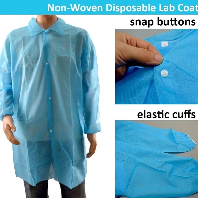 SMS Fabric Disposable Lab Coats with Knit Cuff and Collar