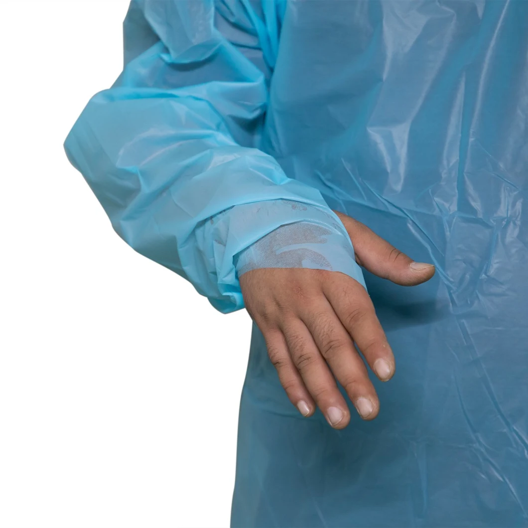 Waterproof Standard Reinforced Disposable Surgical Non Woven Waterproof CPE Gown with Thumb Loop