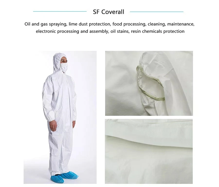 Type 5, 6 White Protective Sf 55GSM Protection Paint Spray Suits Disposable Coverall Safety Work Overalls