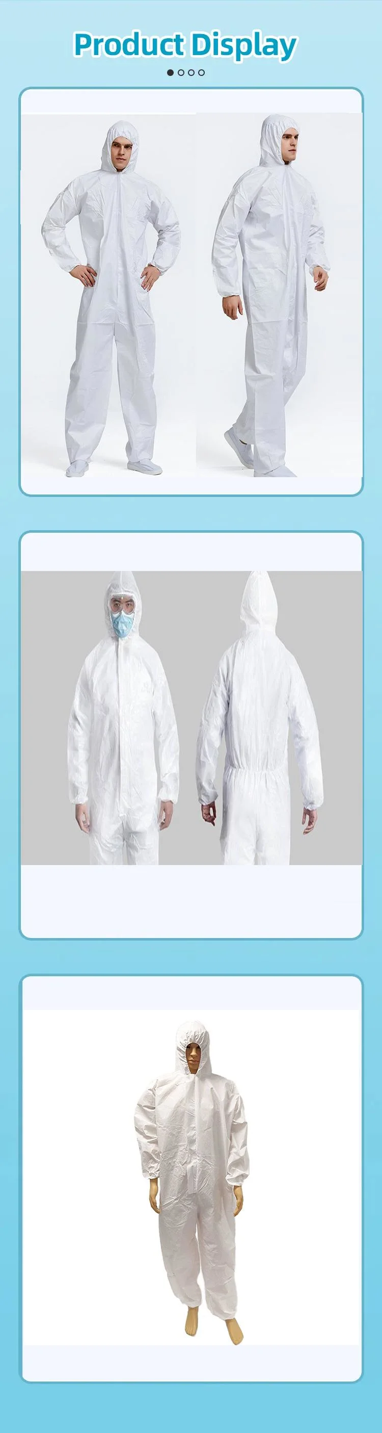 50GSM/60GSM SMS Fabric Disposable Coverall Overall Protective Clothing CE Type 5/6 Safety Suit